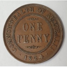 AUSTRALIA 1924 . ONE 1 PENNY . ERROR . DIE CRACKS THROUGH DATE